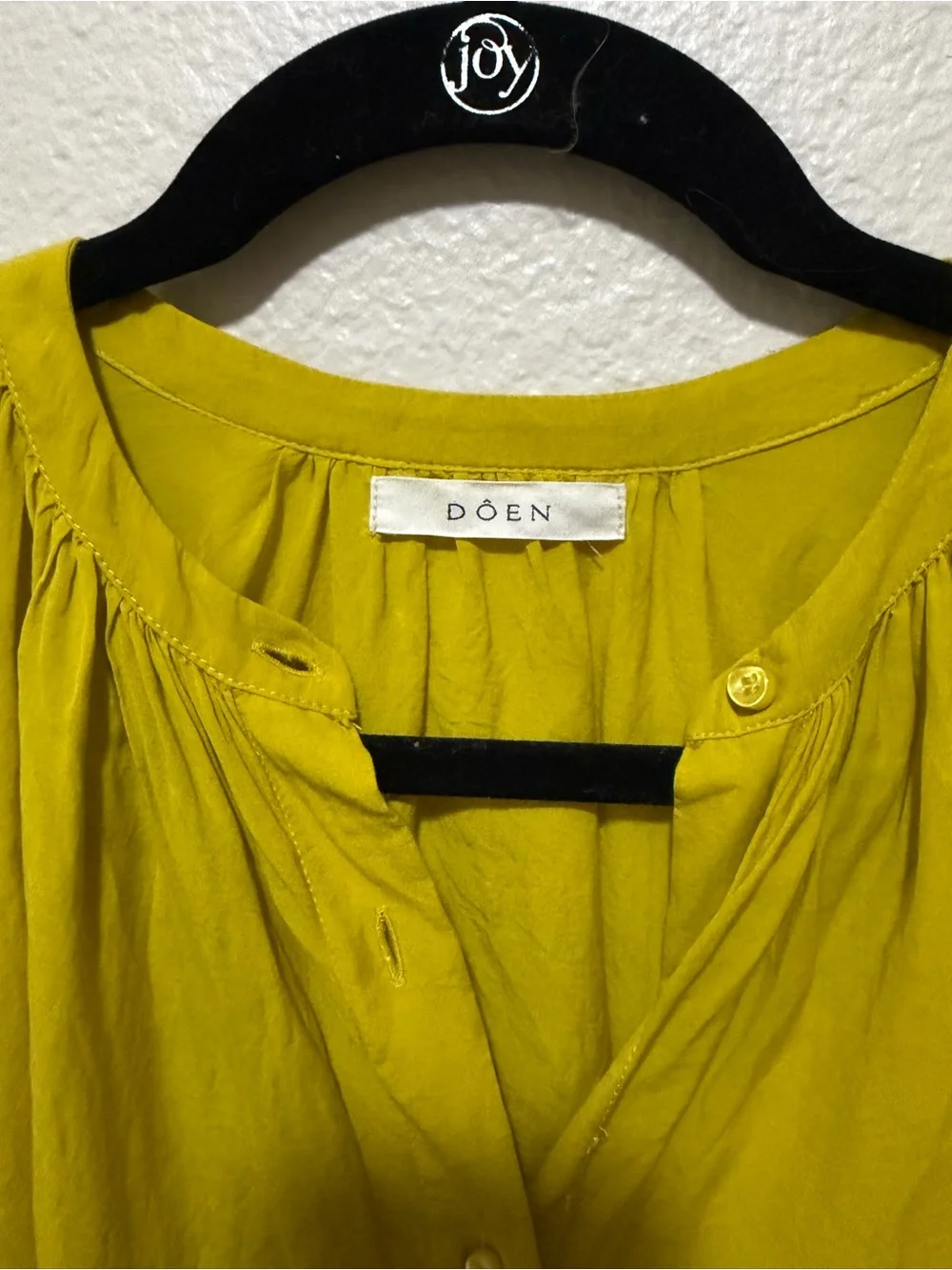 DÔEN Jane Top Yellow Green Organic Cotton Viscose Blouse Size Medium
